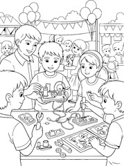 Fototapeta premium Children Building and Playing with Lego at Party.