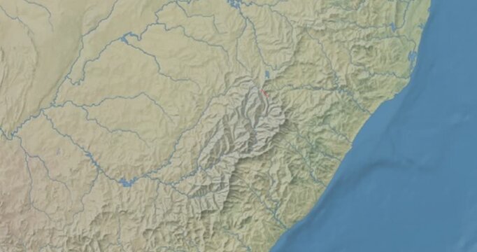 Lesotho on Globe. Zoom into the country with Earth spinning on dark background. Physical world map with Lesotho and label on it. Country view animation.