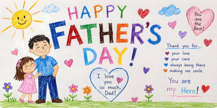 Happy family toddler color drawing, father's day, mother's day
