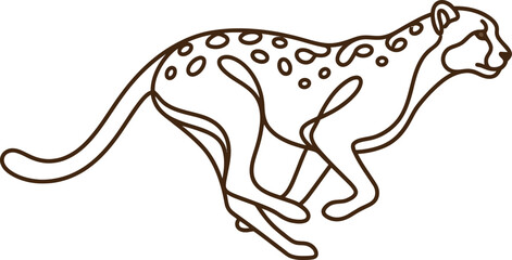 Brown line art illustration of a running cheetah with spots © NurA