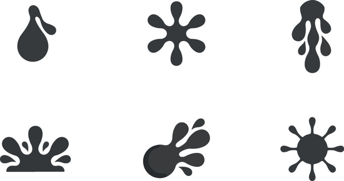Black liquid ink drop splash shapes