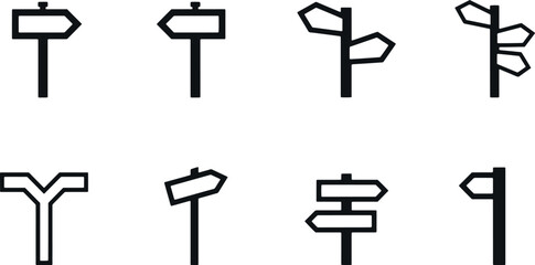 Black outline blank directional signpost icon set © miht3325