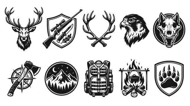 Wilderness Adventure and Hunting Club Emblem Badge Vector Illustration