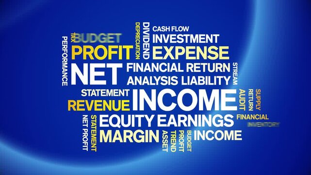 Net income animated word cloud-text design animation tag kinetic typography seamless loop.