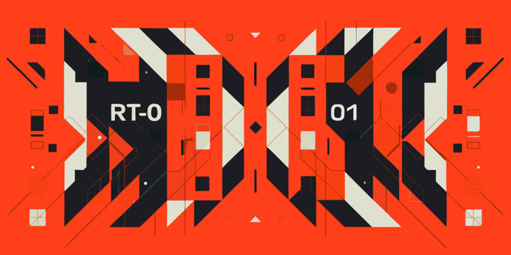 Geometric pattern with alphanumeric text on a bright orange background vector illustration abstract design arrangement bold
