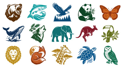 Obraz premium Wildlife Animal Logos Collection - Stylized Flat Vector Illustrations for Nature and Environmental Design