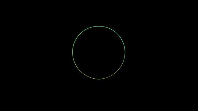 Circular audio wave animation with digital music frequency spectrum equalizer on black background.