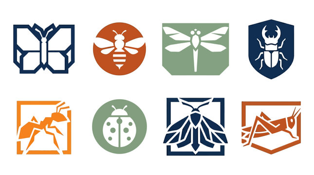 Insect icons set with various bugs.