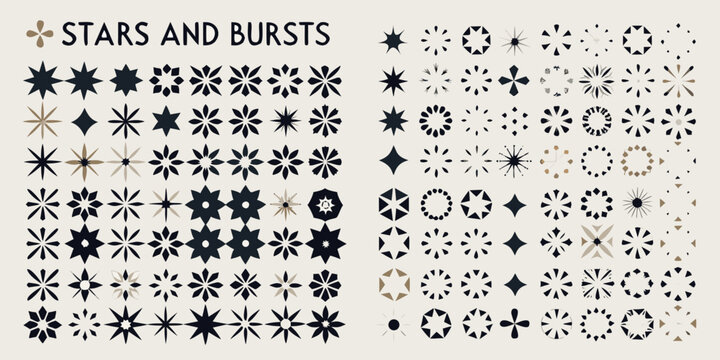 Collection Of Star And Burst Shapes Vector Illustration On A Light Beige Background shape starburst