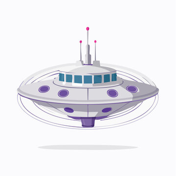 Retro futuristic flying saucer spaceship with a classic alien design and vibrant lights