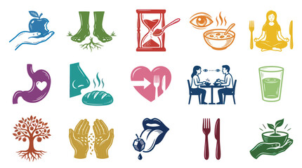 Fototapeta premium Healthy Lifestyle Icons Set: Food, Wellness, Diet, Yoga, Nutrition, Fitness Flat Art