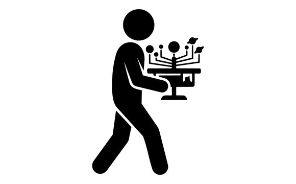 Silhouette of a person walking with a multi armed plant on a table symbolizing growth nature and environmental sustainability in a minimalistic style