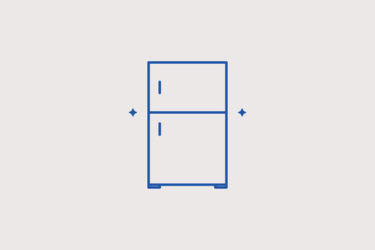 Two door kitchen refrigerator line icon for food storage device retail, home refrigeration setup tracking. Modern vector illustration for kitchen layout planning applications, store catalogs.