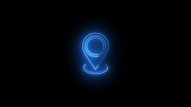 Neon Location Pin Icon Loop Animation on Black  Background