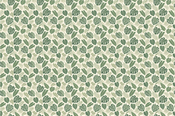 Seamless Tropical Leaves Pattern with Monstera and Philodendron on Pastel Green Cream Background © Thxt