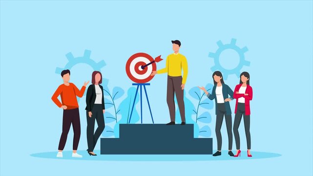 Team achieving goals under strong leadership. Leaders concept. Full length Icon animation illustration. High quality&nbsp;4k&nbsp;footage