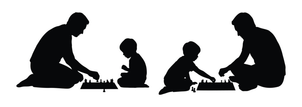 Silhouette of adults and children playing chess on floor Vector