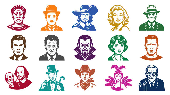 Famous Character Faces Icons Set - Vector Illustration