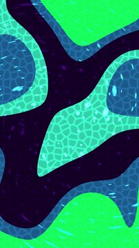 Abstract digital background with flowing liquid shapes and a textured mosaic pattern in vibrant neon colors.