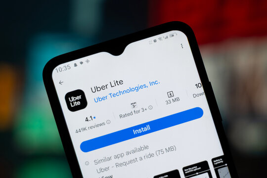 Dhaka, Bangladesh - April 28, 2026: Uber Lite app page on Google Play Store displayed on a smartphone.