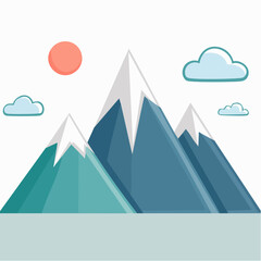Fototapeta premium Stylized Mountain Landscape with Sun and Clouds