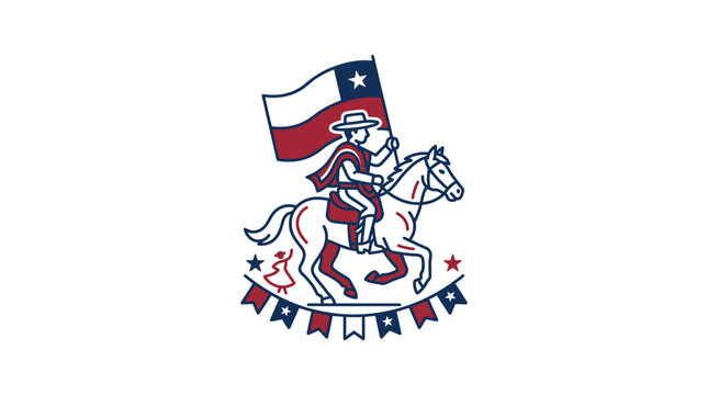Cowboy Riding Horse with Texas Flag and Banners