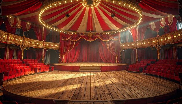 Grand Circus Performance Stage with Red Curtains