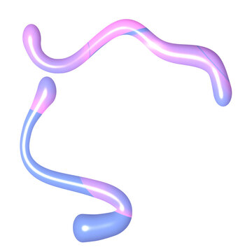 Glossy Pastel 3D Wavy Tube Shapes Collection Isolated on Transparent Background