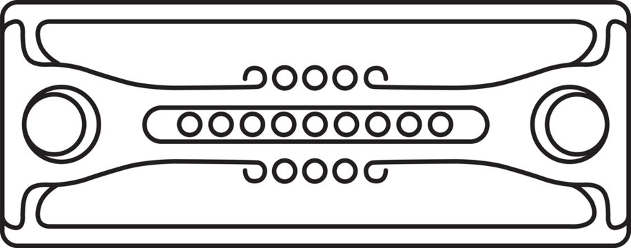 Vector illustration of a vintage car radio head unit with knobs and buttons