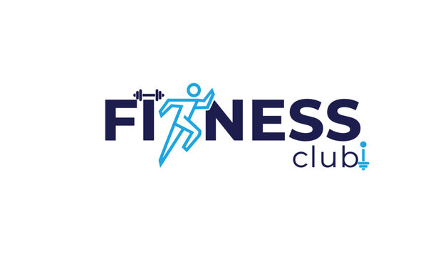Minimalist fitness club logo featuring a stylized runner and a barbell symbol incorporated into the word fitness.