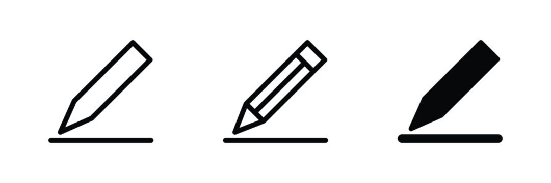 Edit icon, write or create buttons for note, document with pencil symbol. Transparent vector and PNG sign