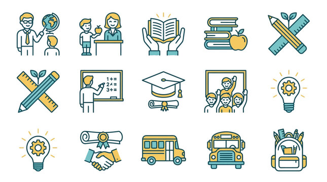 Educational Icons Depicting Learning and Teaching Moments
