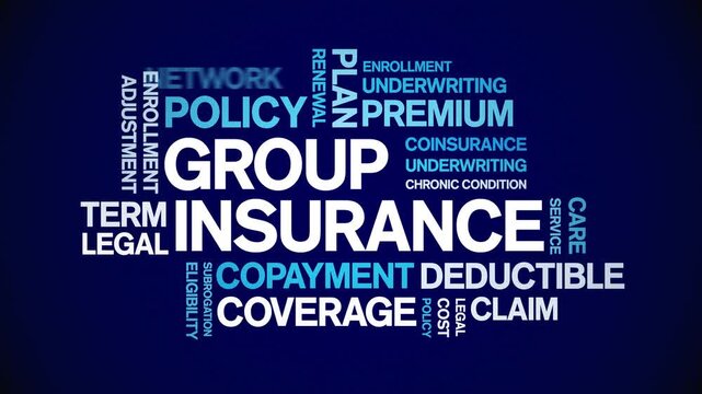 Group insurance animated word cloud-text design animation tag kinetic typography seamless loop.
