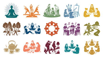 Obraz premium People Engaged in Lifestyle, Wellness, Community Hobby Activities - Flat Illustration Icon Set