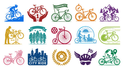 Obraz premium Flat Design Cycling Logos and Icons Set - Bicycle Sport and Outdoor Recreation Vector Collection