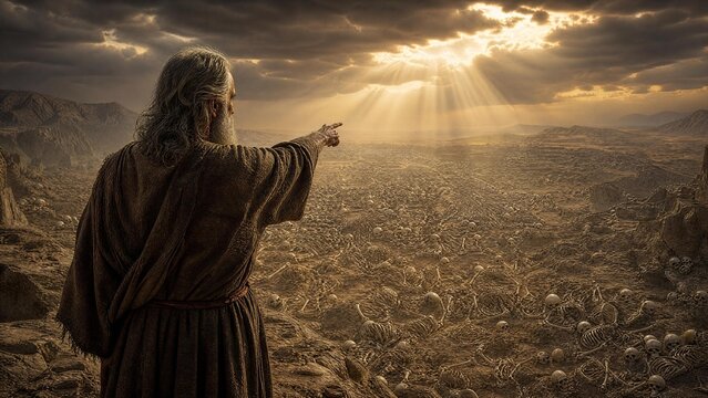 Prophet Ezekiel in the Valley of Dry Bones with Divine Light
