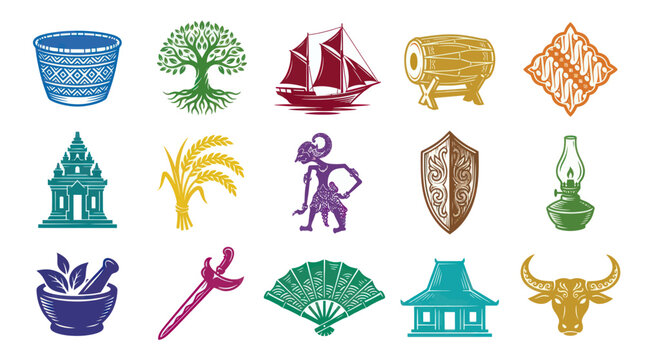 Indonesian Culture Icons: Traditional Symbols, Art, and Heritage Collection