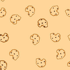 Fototapeta premium seamless pattern snack oatmeal cookies cartoon. sweet crunchy, soft flavor, texture oats snack oatmeal cookies sign vector