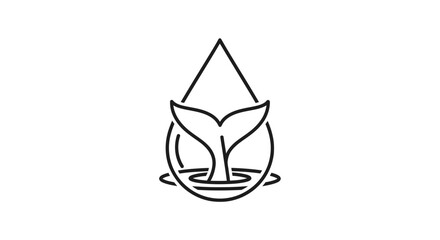 Whale tail fin diving into water droplet logo icon, marine life symbol © sari