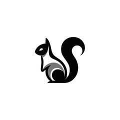 Obraz premium A stylized black and white graphic illustration of a squirrel sitting upright with its tail curled.