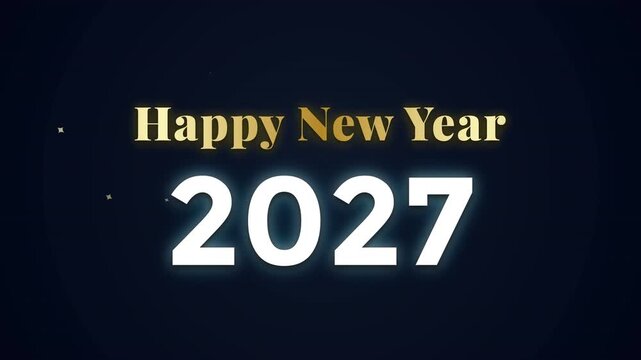 Animated typographic Happy New Year 2027 Celebration with Confetti explosion.