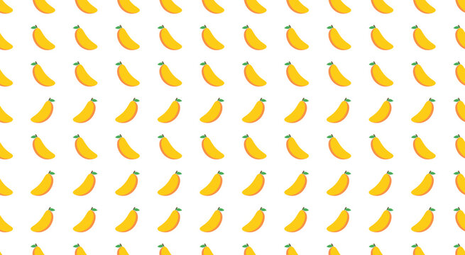 Seamless pattern of yellow mangoes on a white background.