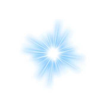 Blue White Glowing Star Burst Light Flare on Transparent Background