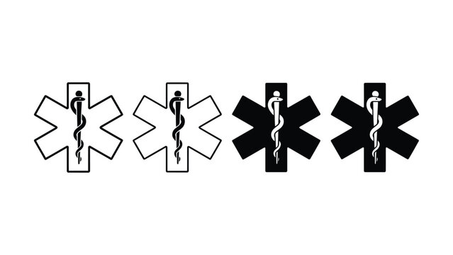 Medical Emergency Symbols Featuring Rod of Asclepius in Star Design
