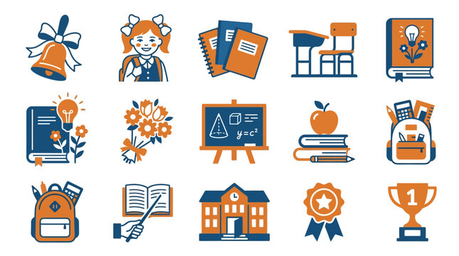 Educational Icons Representing School Supplies and Learning