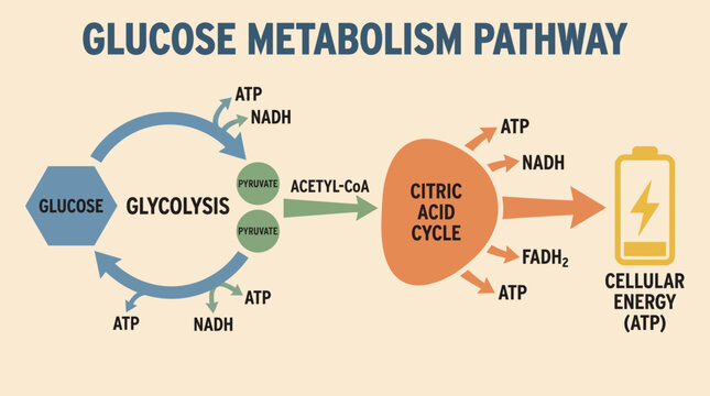 Glucose Metabolism Glycolysis Cellular Energy Pathway Diagram