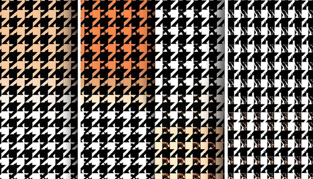 Group of 3 houndstooth pattern variations; gold/orange to black/white