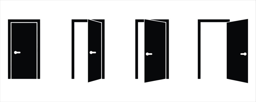 Open and Closed Real Estate Door Silhouette Icon Vector Set