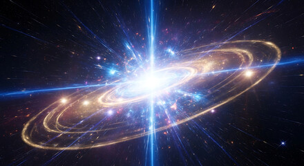 Fototapeta premium Vibrant Galactic Core with Energetic Jets and Swirling Nebulae.