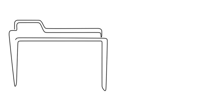 Continuous one line art drawing of a file folder icon animation video, One line art of a computer file folder, Folder with documents. Office file document continuous line drawing. Open folder linear. 